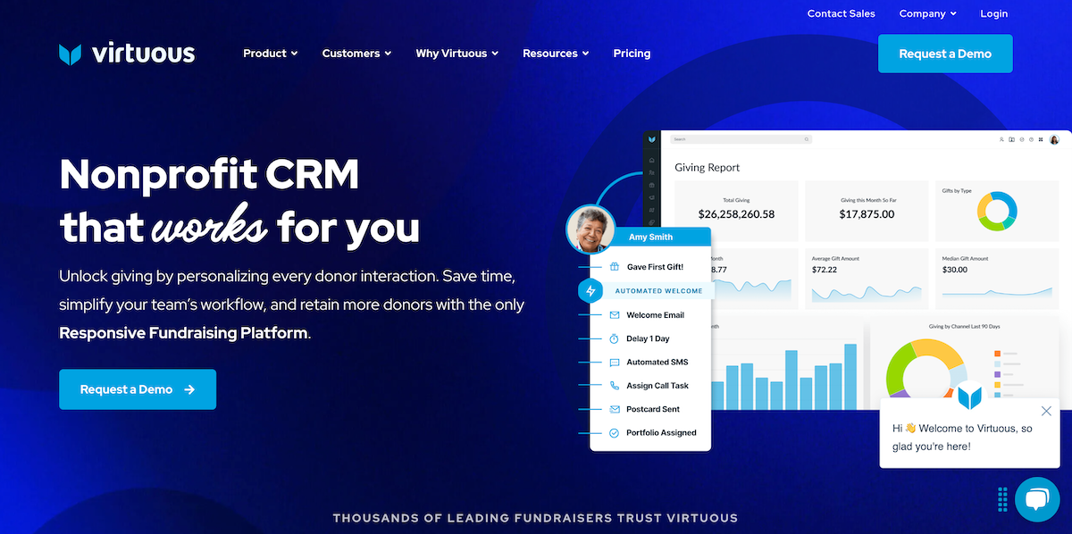 CRM tailored for nonprofits. Data insights to grow giving